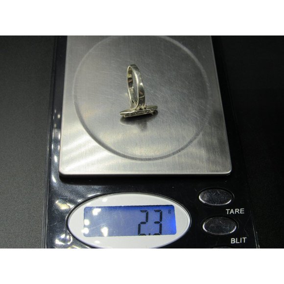 Size 5.25 Sterling Silver Tarnished Thin Blue Inlay Band Ring Vintage Statement - Picture 7 of 7